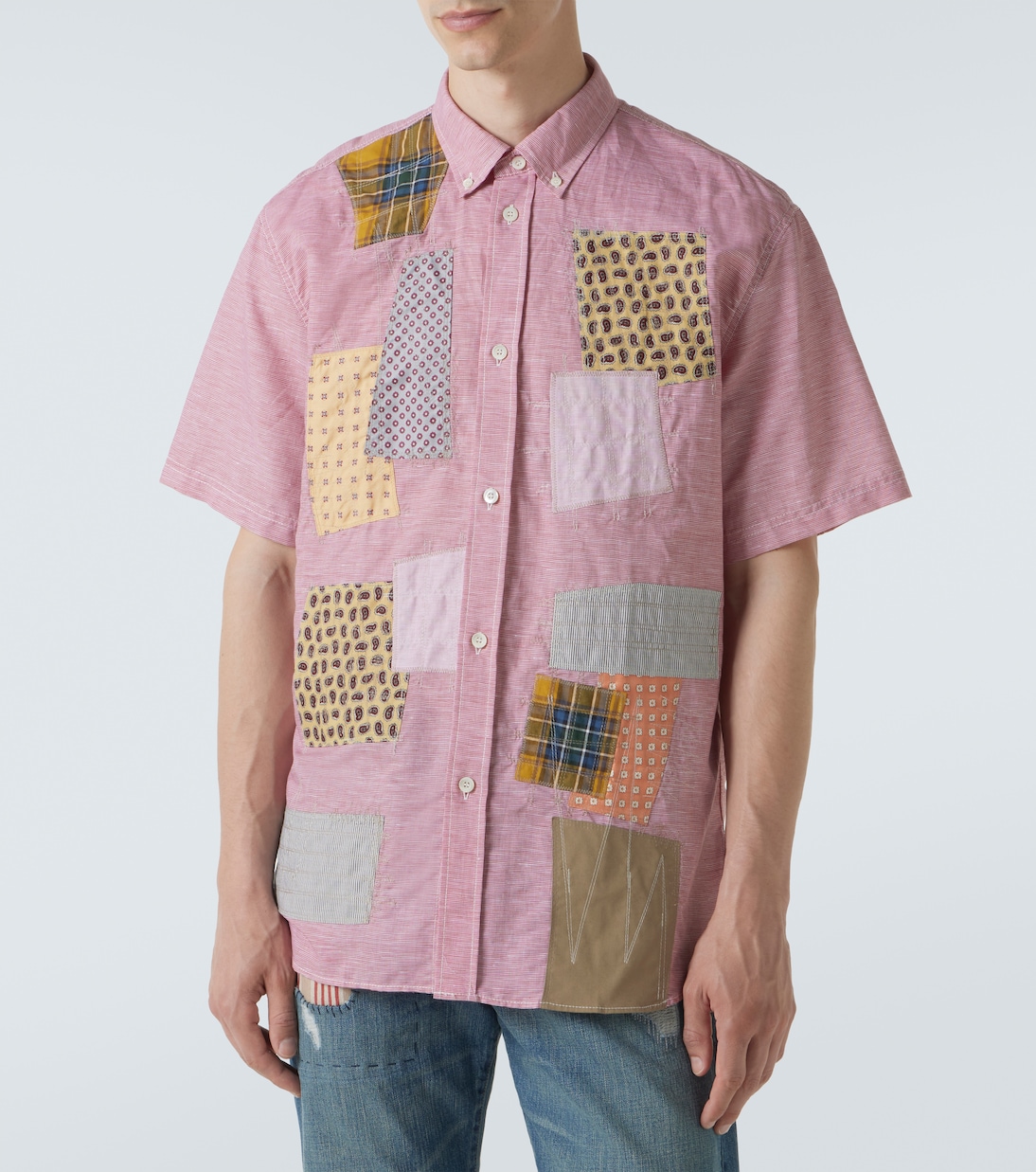 Patchwork linen and cotton bowling shirt | Junya Watanabe