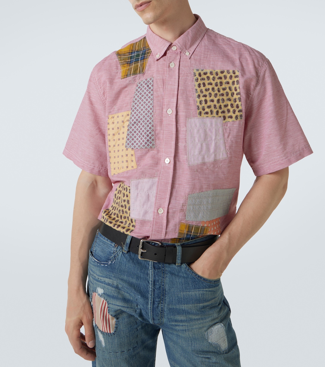 Patchwork linen and cotton bowling shirt | Junya Watanabe