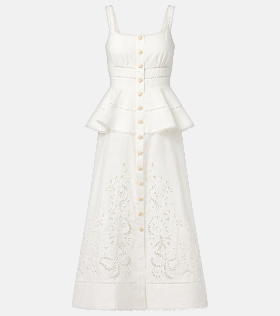 فستان ميدي بيبلوم من الكتّان والقطن | Self-Portrait