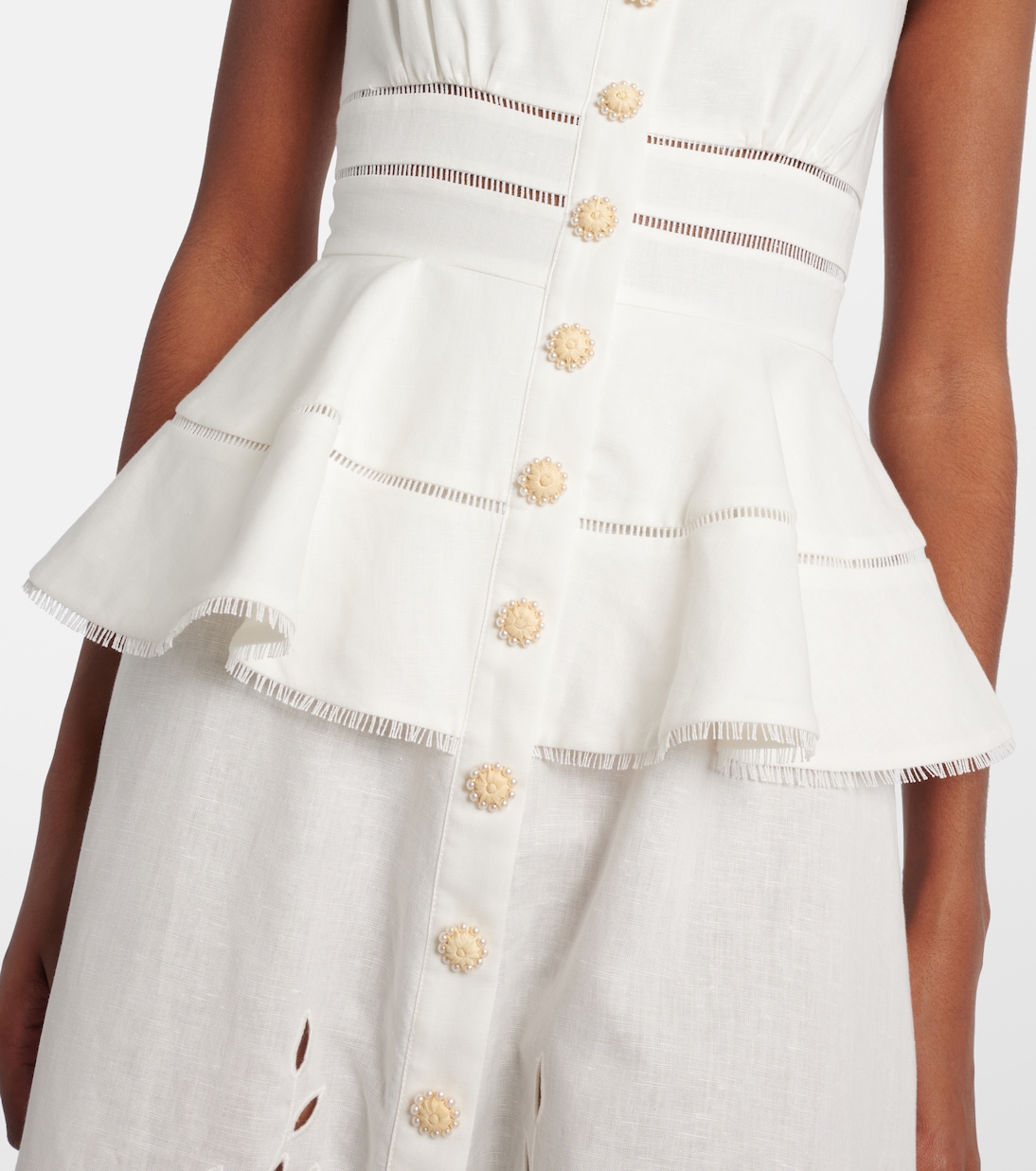 فستان ميدي بيبلوم من الكتّان والقطن | Self-Portrait