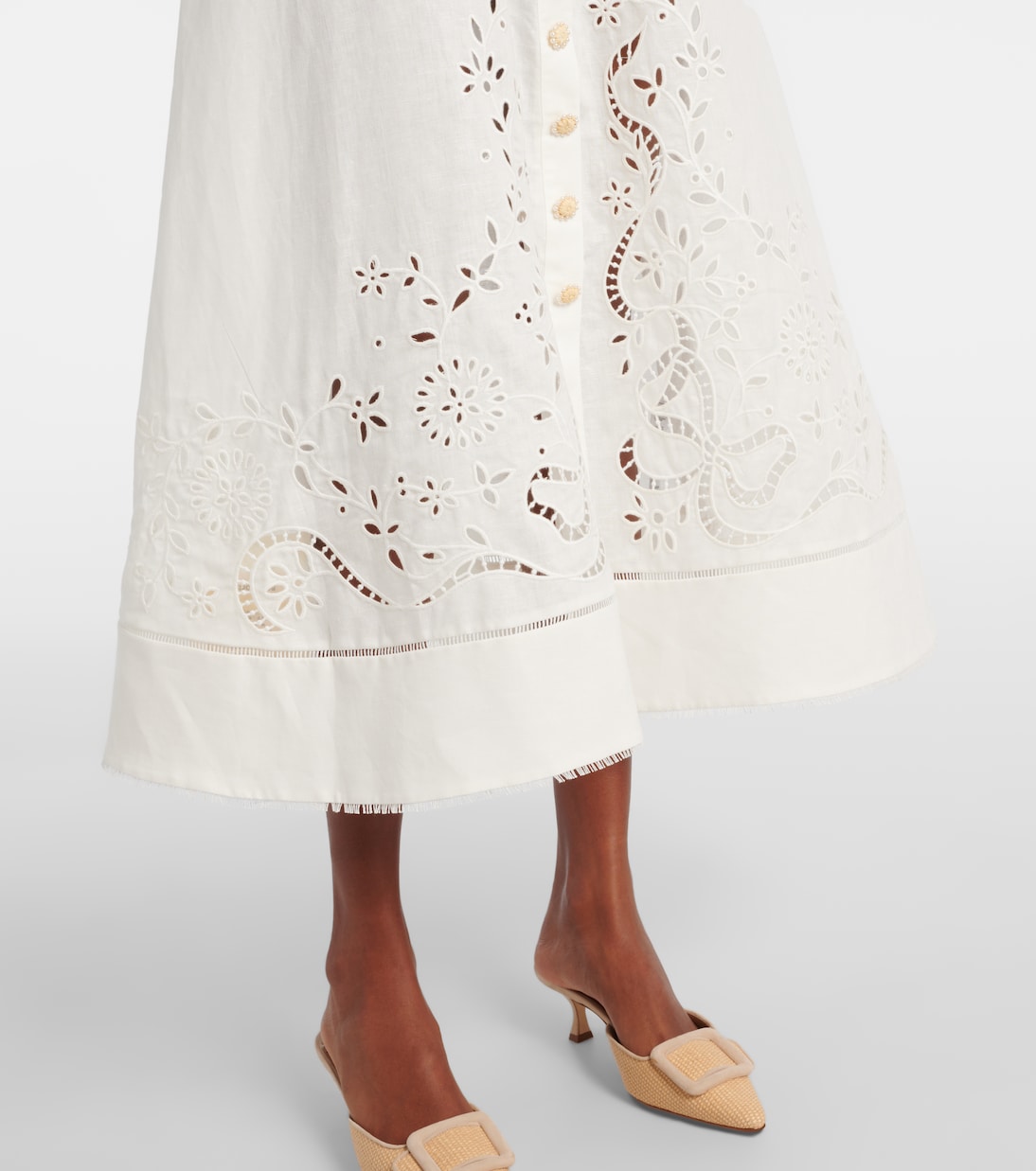 فستان ميدي بيبلوم من الكتّان والقطن | Self-Portrait