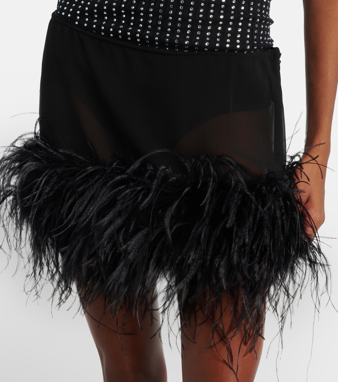Sheer feather-trimmed miniskirt | The Attico