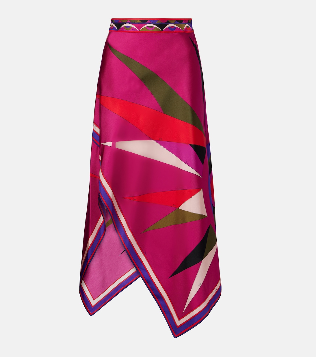 Hawaii asymmetric silk satin midi skirt | Pucci