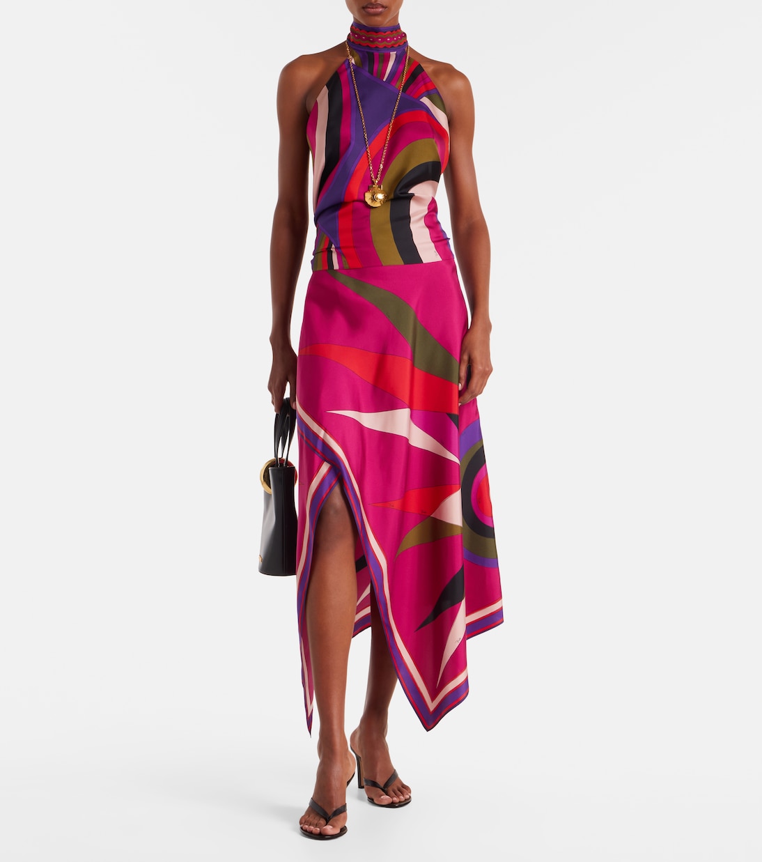 Hawaii asymmetric silk satin midi skirt | Pucci