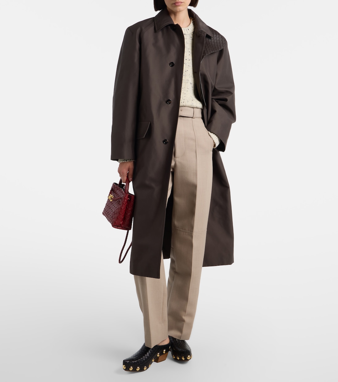 인트레치아토 레더 트리밍 트렌치 코트 | Bottega Veneta