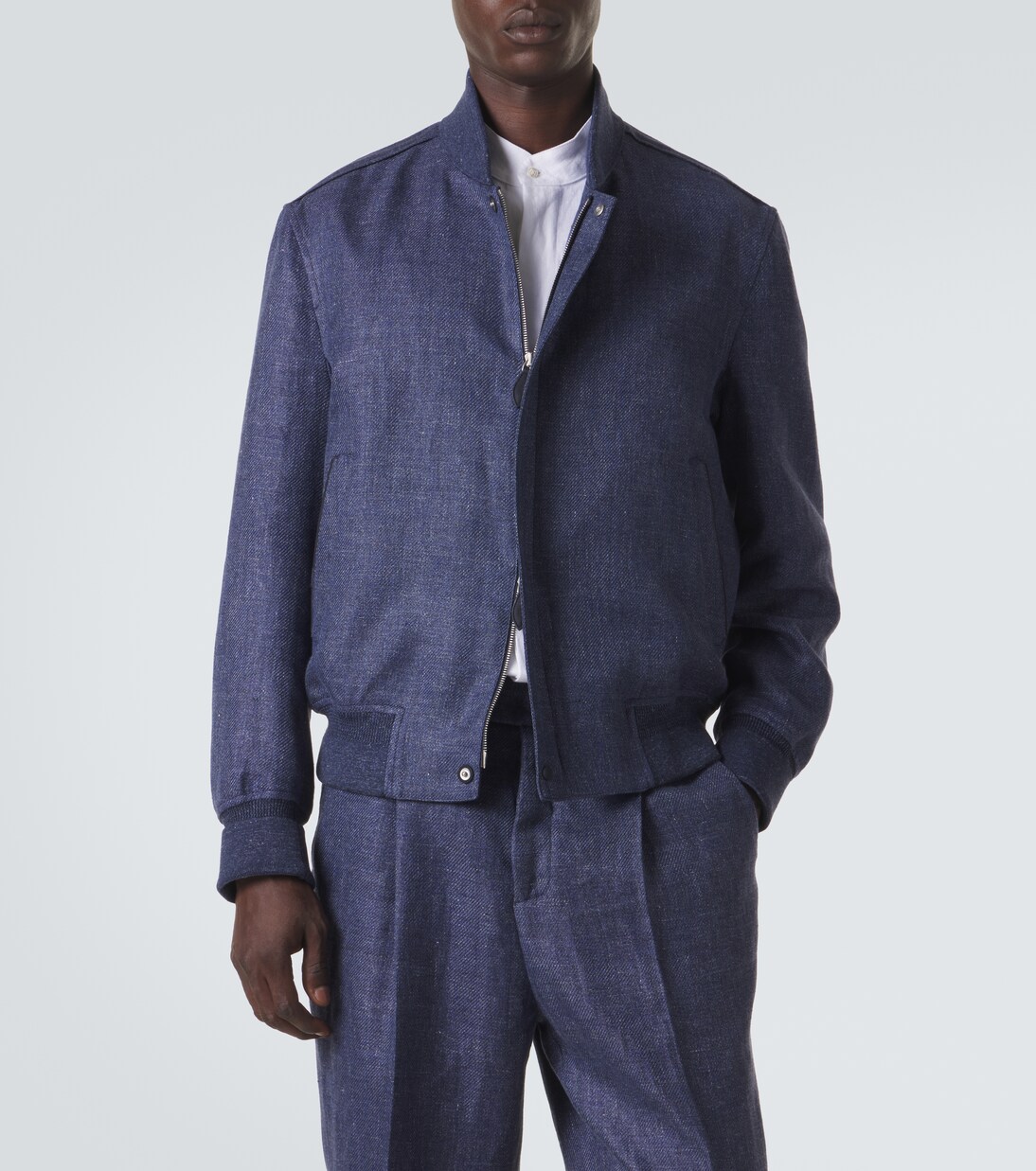 Leather-trimmed linen, wool, and silk bomber jacket | Berluti