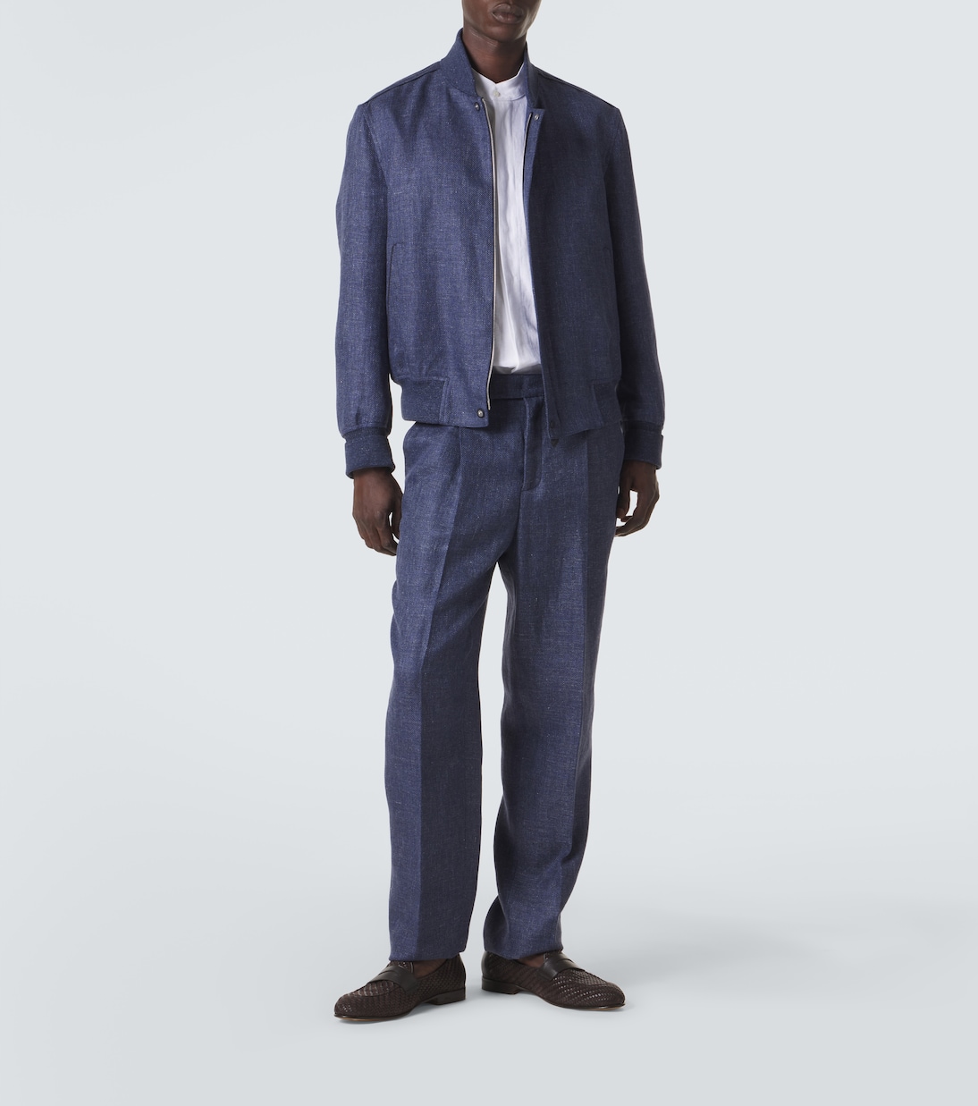 Leather-trimmed linen, wool, and silk bomber jacket | Berluti