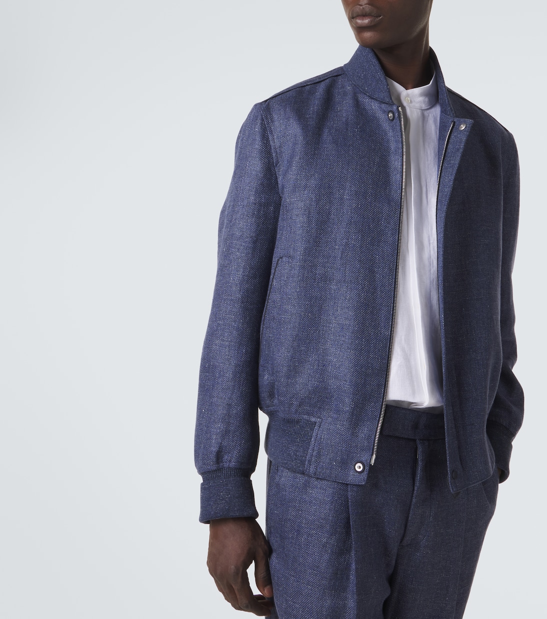 Leather-trimmed linen, wool, and silk bomber jacket | Berluti