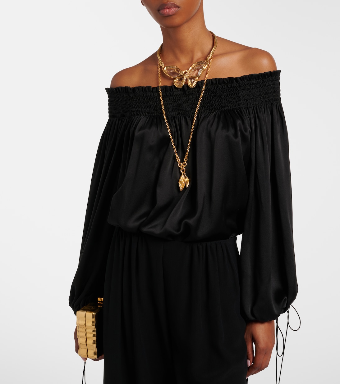 Off-shoulder silk satin top | Chloé