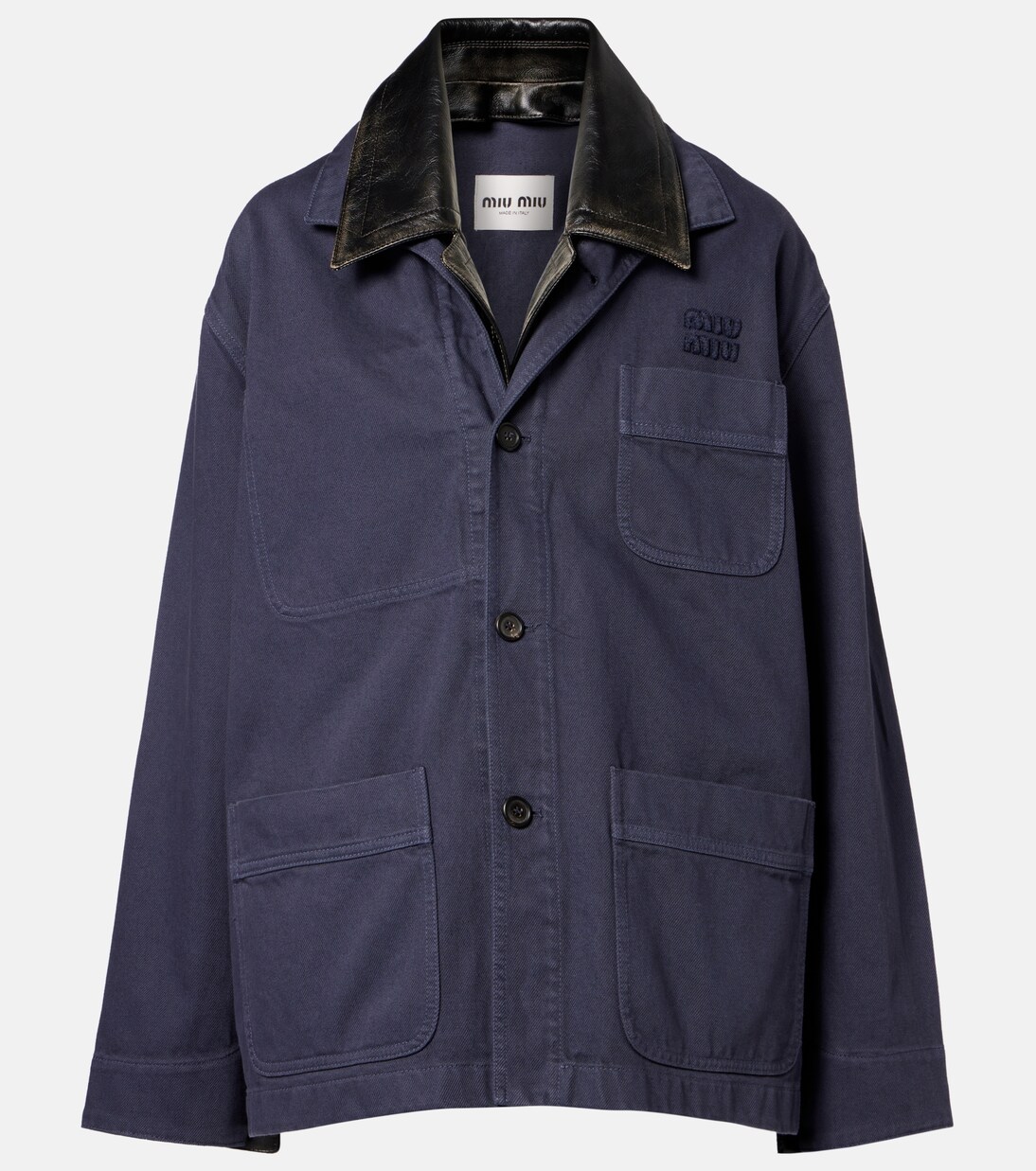 Leather-trimmed oversized cotton gabardine jacket | Miu Miu