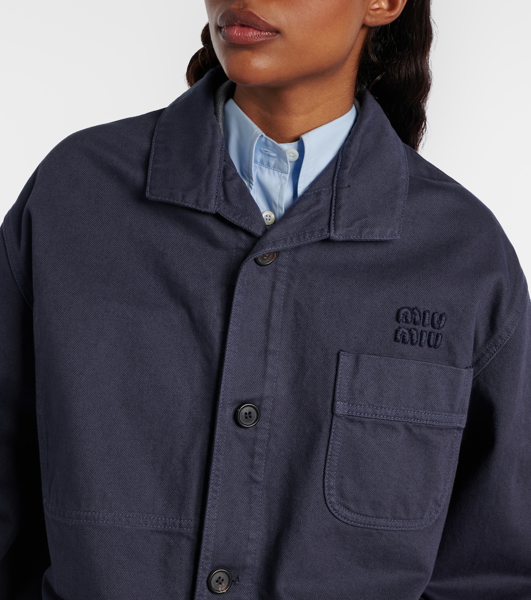 Leather-trimmed oversized cotton gabardine jacket | Miu Miu