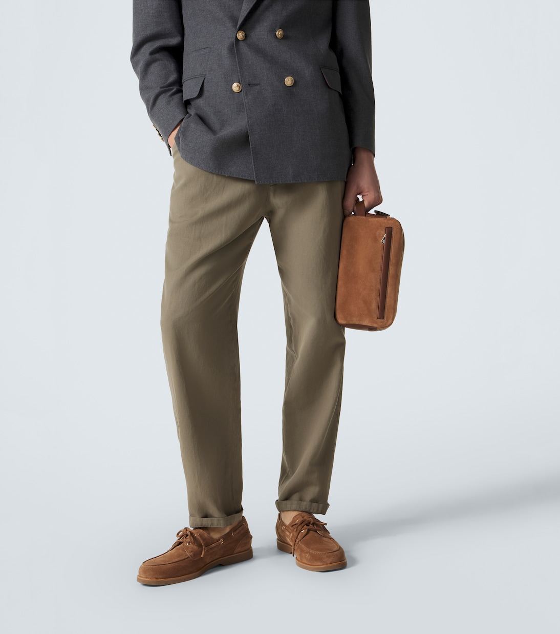 레더 트리밍 스웨이드 트래블 파우치 | Brunello Cucinelli