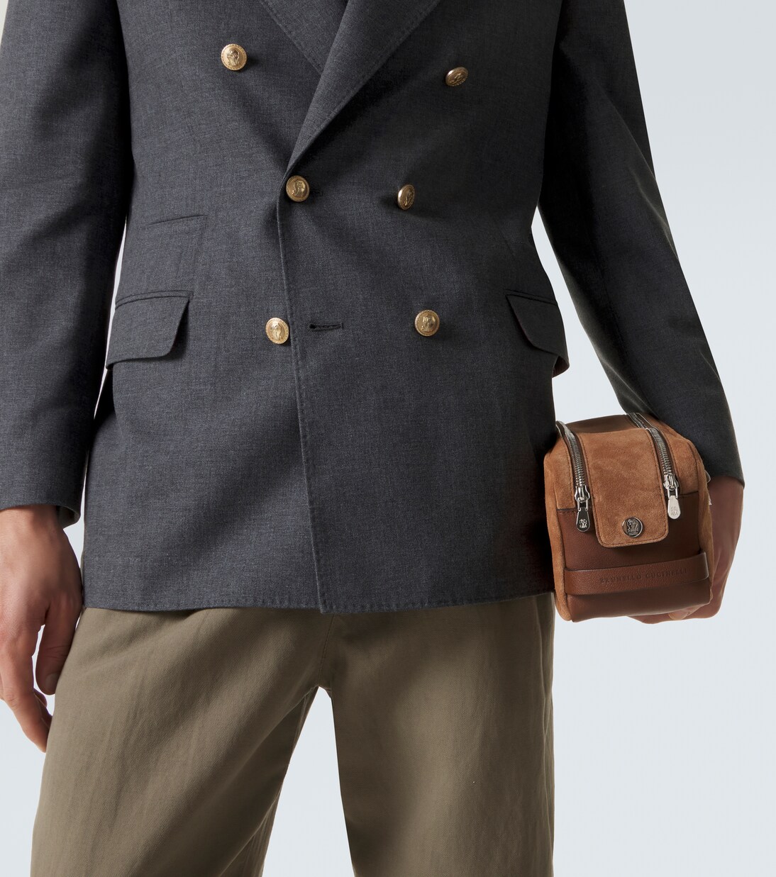 레더 트리밍 스웨이드 트래블 파우치 | Brunello Cucinelli