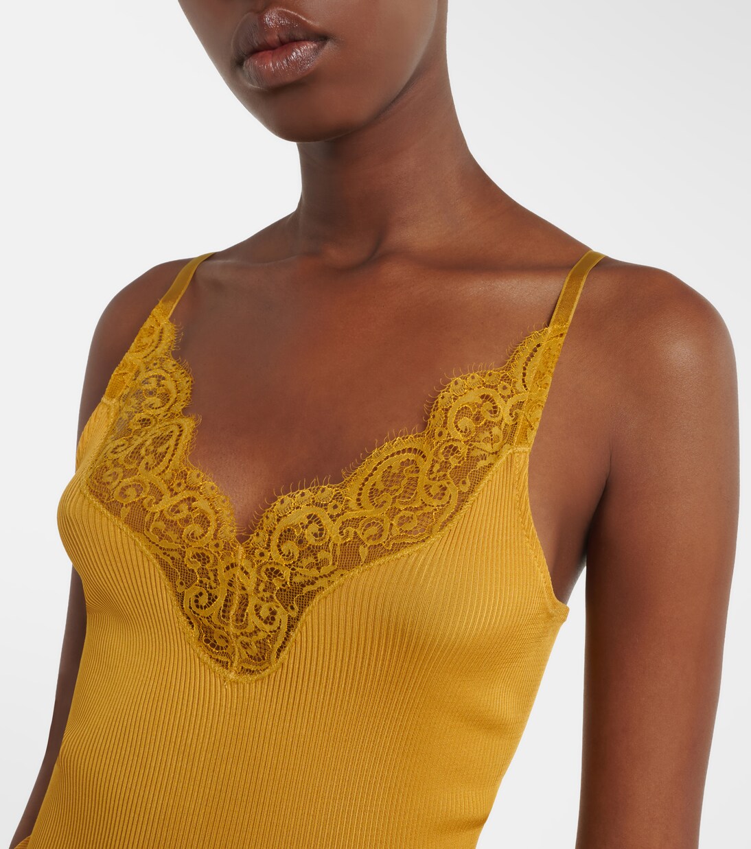Tanktop aus Rippstrick aus Seide mit Spitze | Saint Laurent