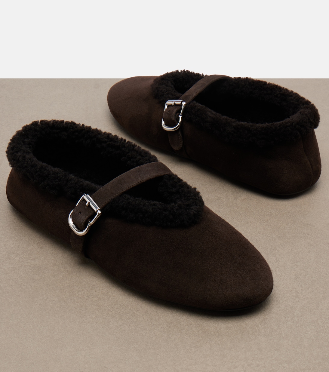 Shearling-lined suede Mary Jane flats  | Alaïa