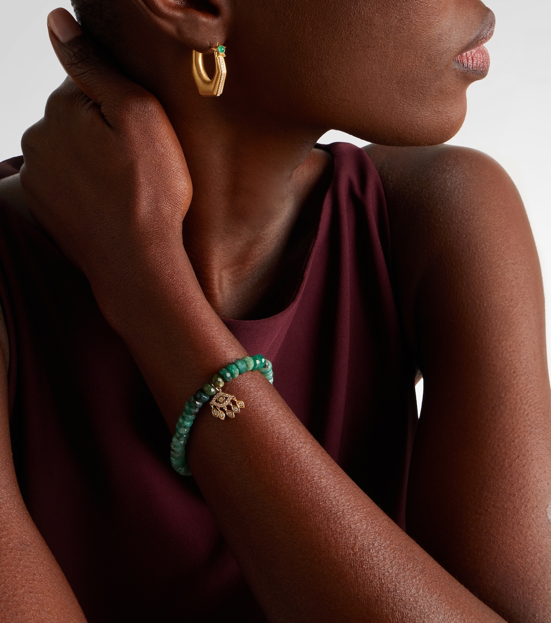 Pulsera Evil Eye de oro de 14 ct con flecos y diamantes | Sydney Evan