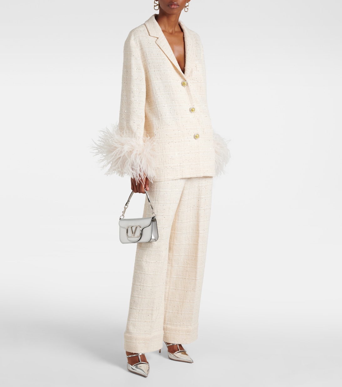 Jacke Mossi aus Tweed mit Federn | Valentino