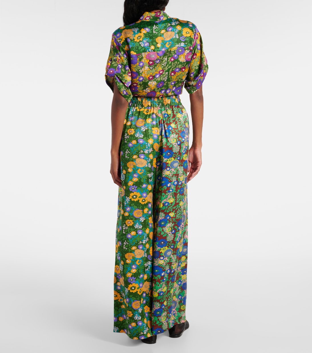 Bedruckte Hose mit weitem Bein aus Seidensatin | Alémais