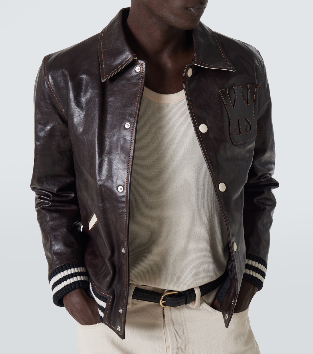 Prince leather varsity jacket | Wales Bonner