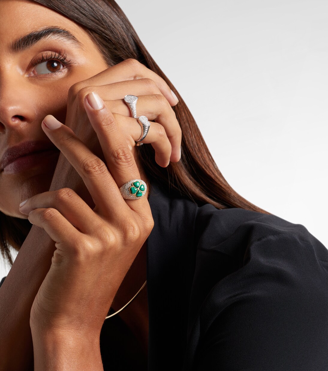 Bague en or blanc 9 ct, diamants et malachite | Yvonne Léon