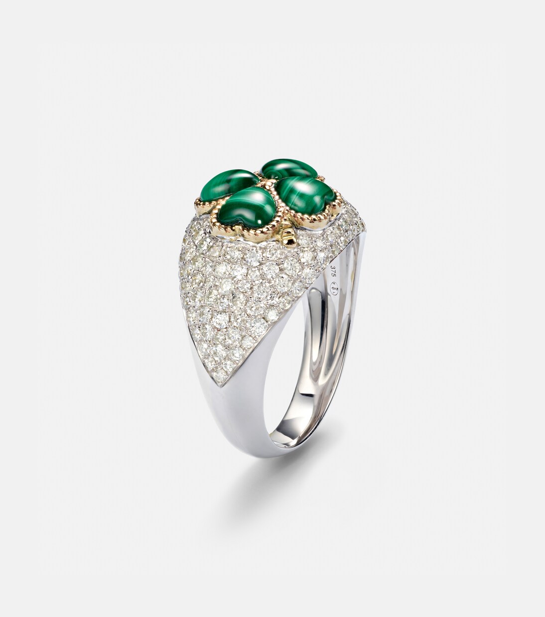 Bague en or blanc 9 ct, diamants et malachite | Yvonne Léon