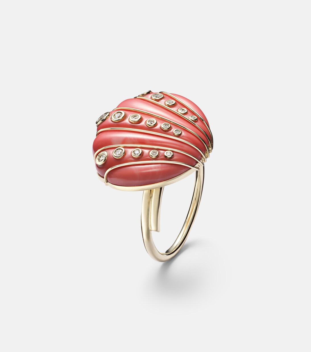 Anello Coquillage Corail in oro 9kt con diamanti | Yvonne Léon