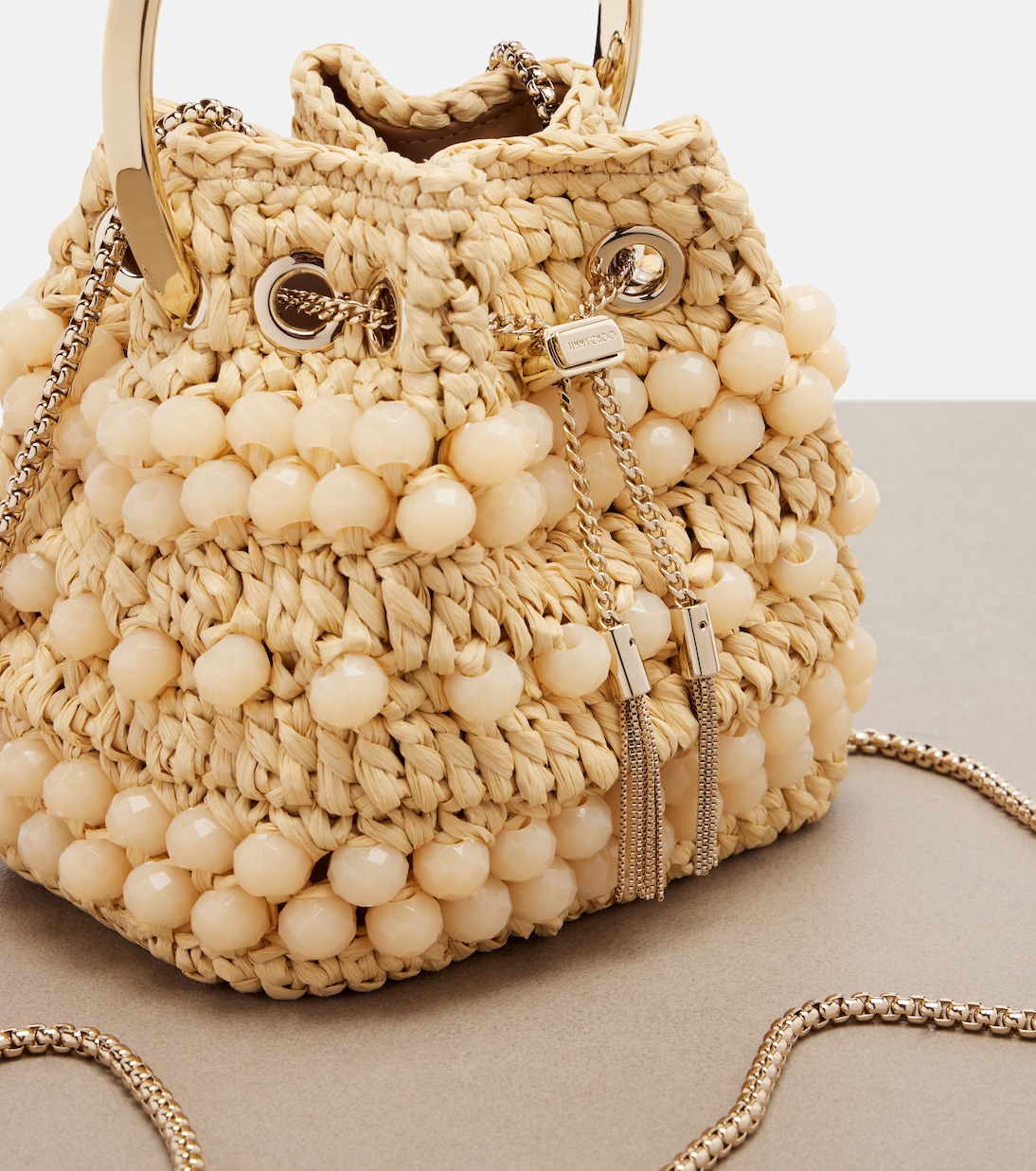 Sac seau Bon Bon Small en raphia | Jimmy Choo