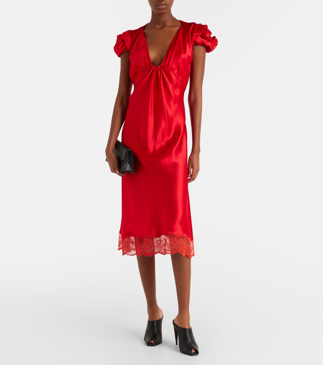 Lace-trimmed satin midi dress | McQueen