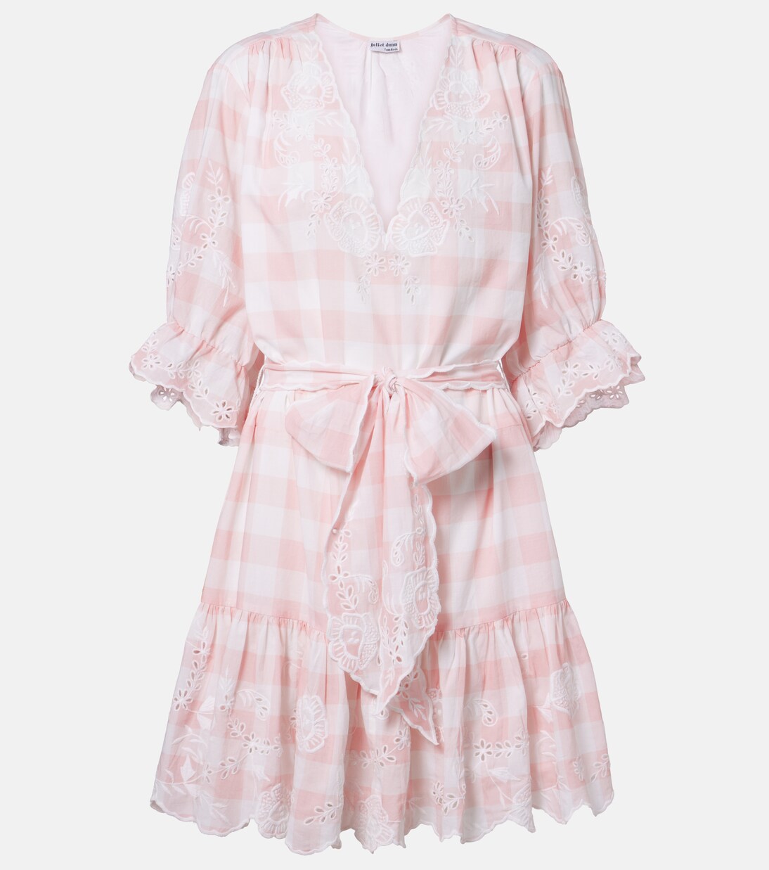 Broderie anglaise checked cotton poplin minidress | Juliet Dunn