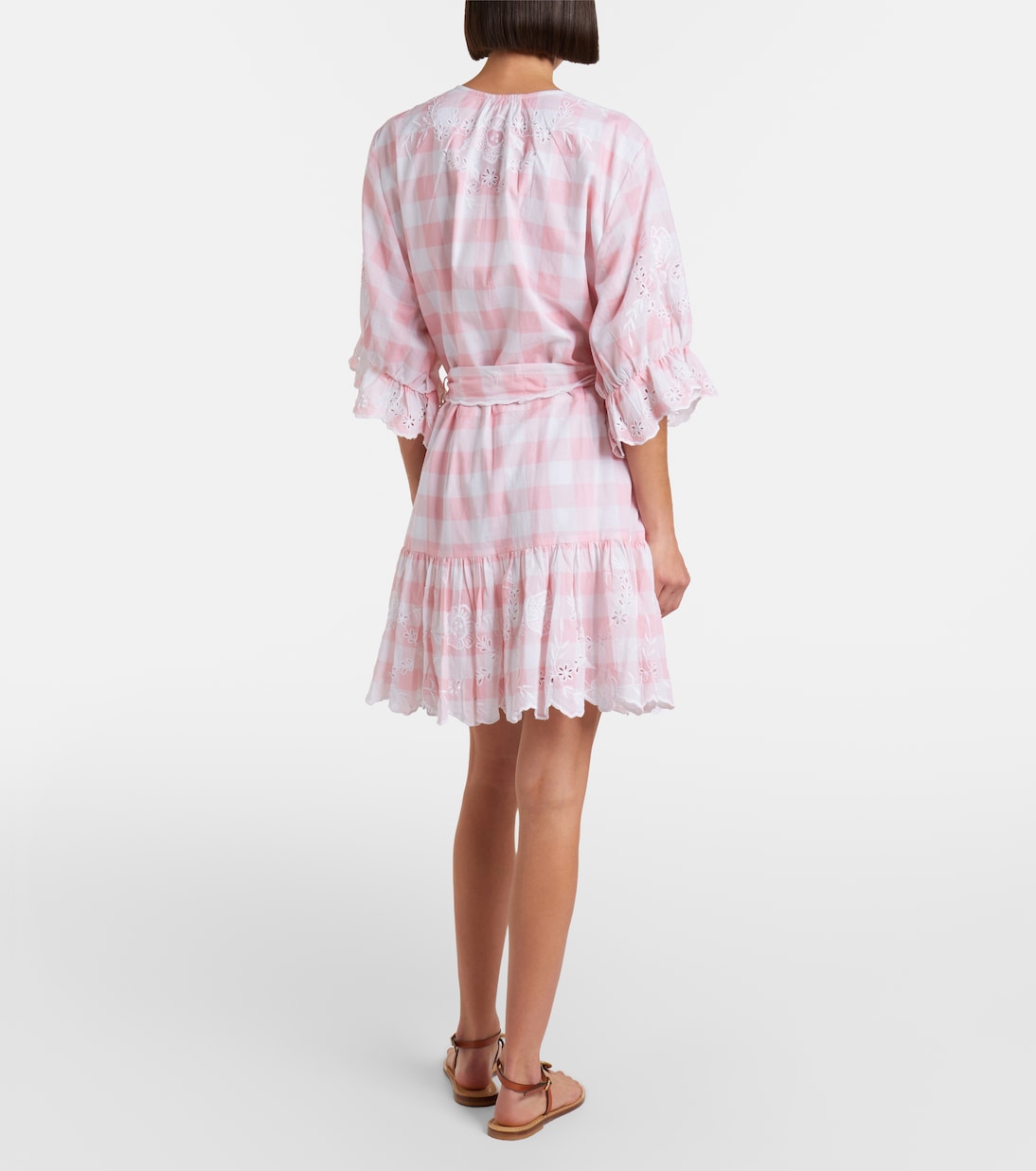 Broderie anglaise checked cotton poplin minidress | Juliet Dunn