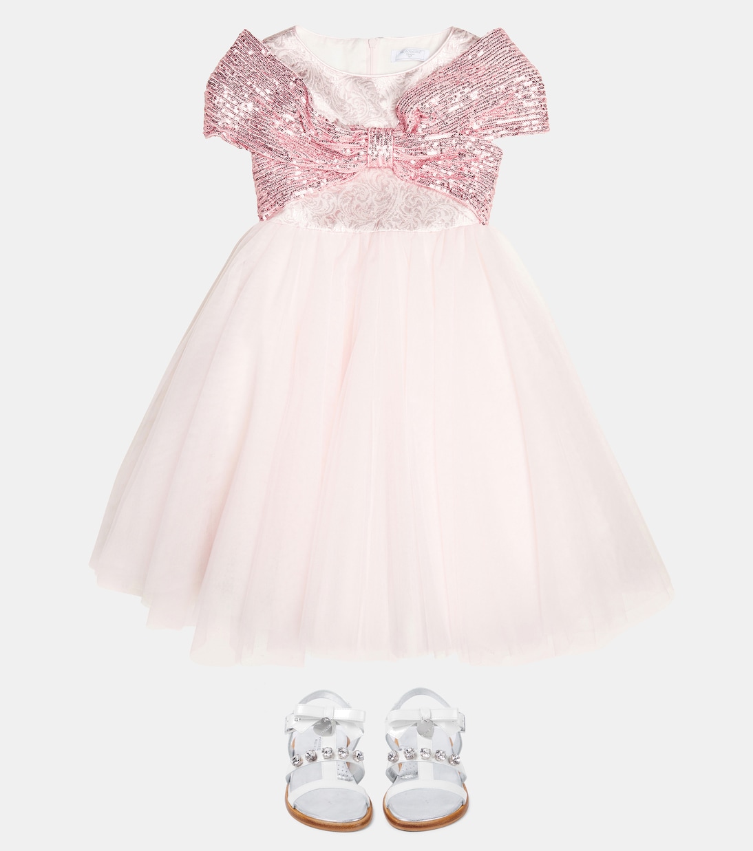 Robe en brocart et tulle à sequins | Monnalisa