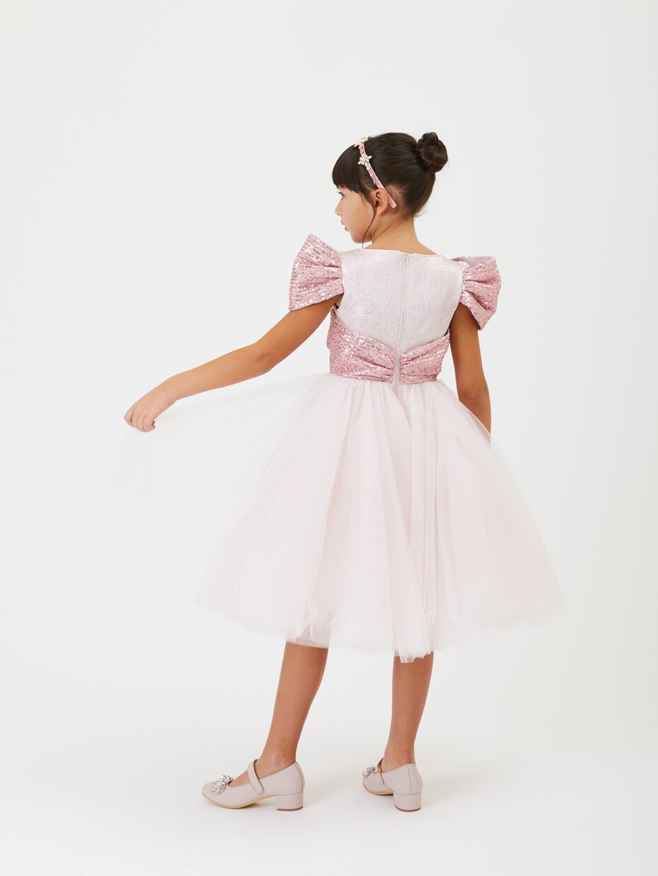 Robe en brocart et tulle à sequins | Monnalisa