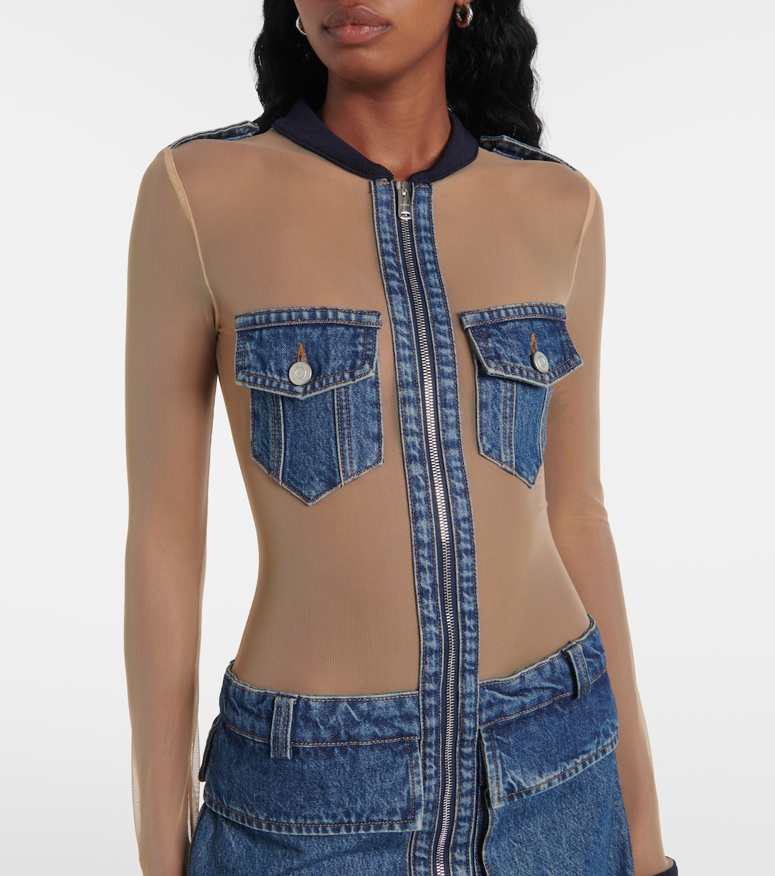 Illusion tulle and denim minidress | Coperni