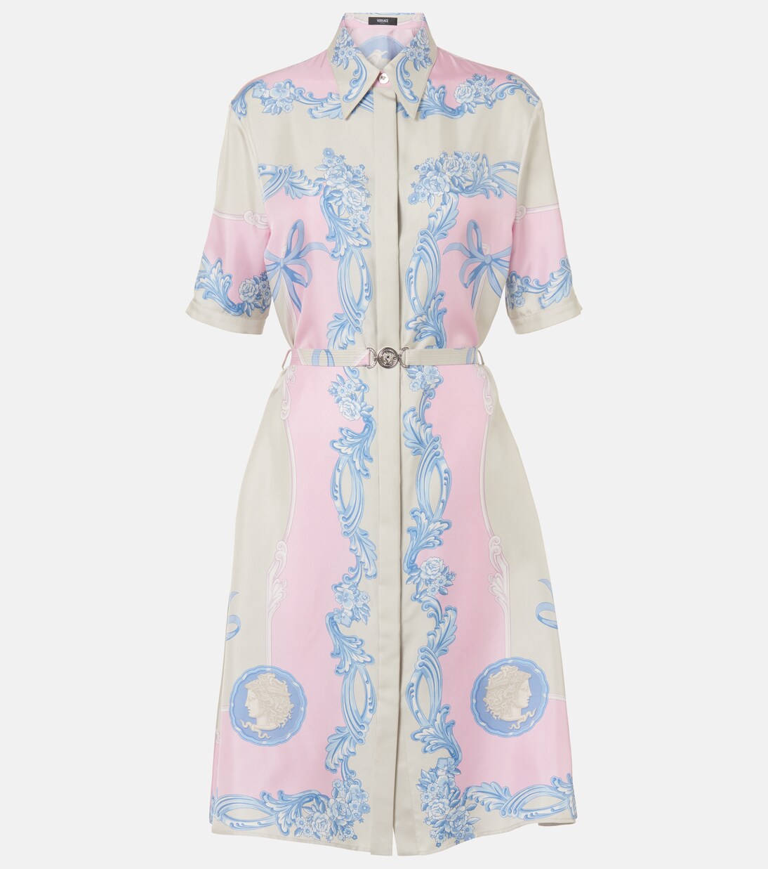 Robe chemise en soie à fleurs | Versace