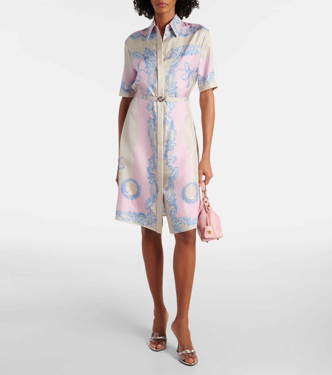 Robe chemise en soie à fleurs | Versace