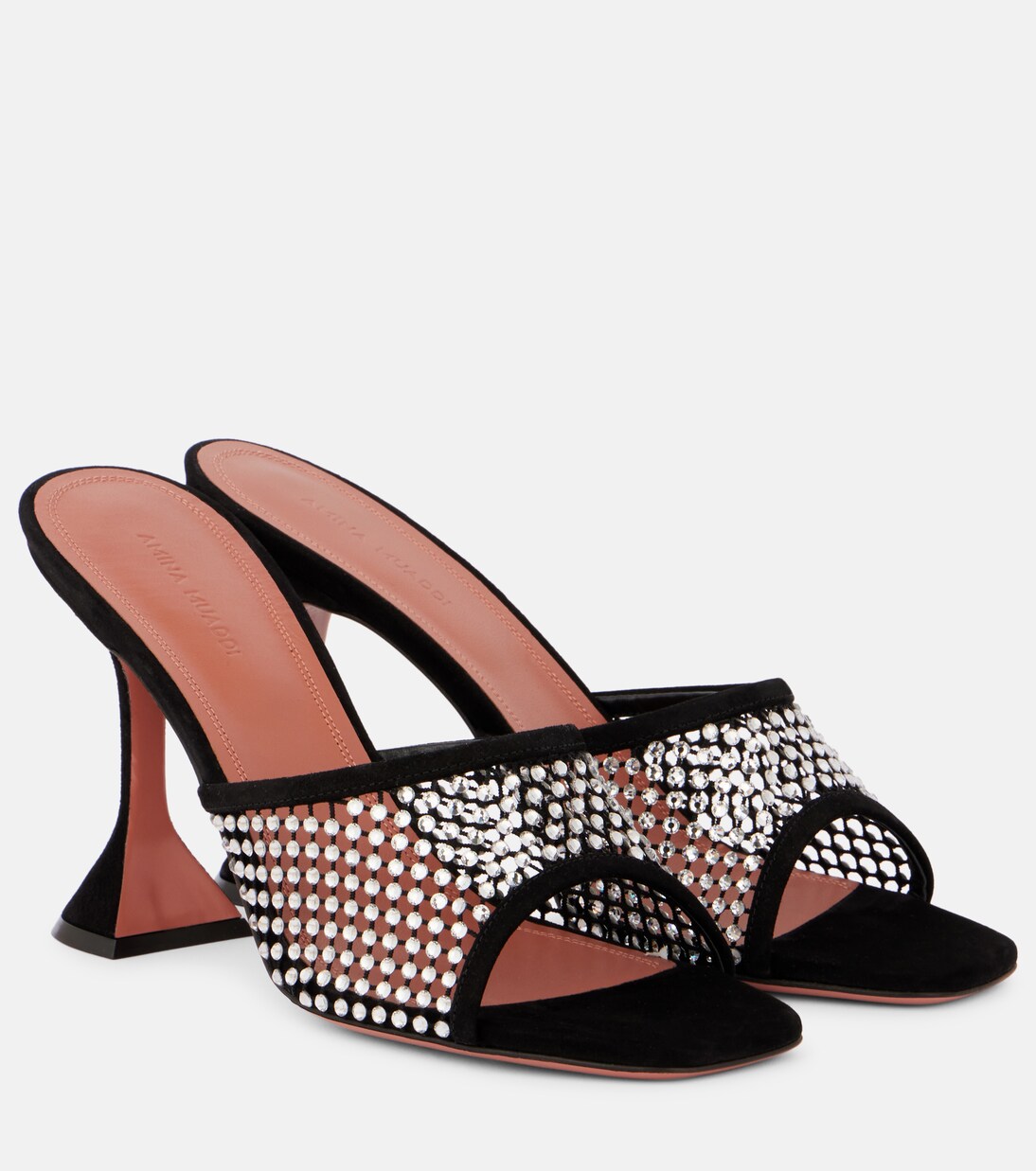 Pantoletten Lupita 95 aus Mesh und Veloursleder | Amina Muaddi