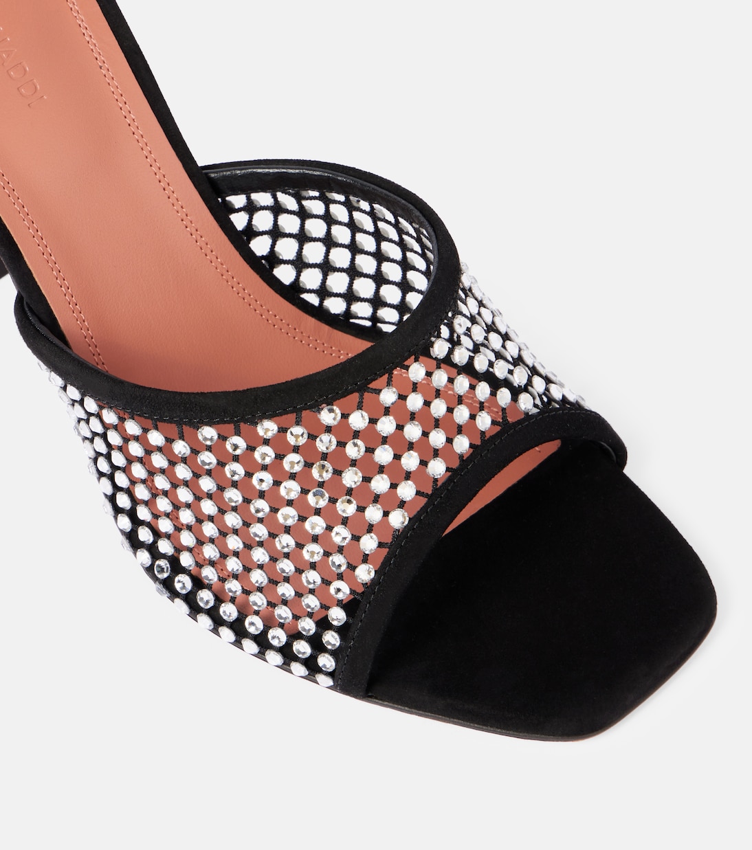 Pantoletten Lupita 95 aus Mesh und Veloursleder | Amina Muaddi