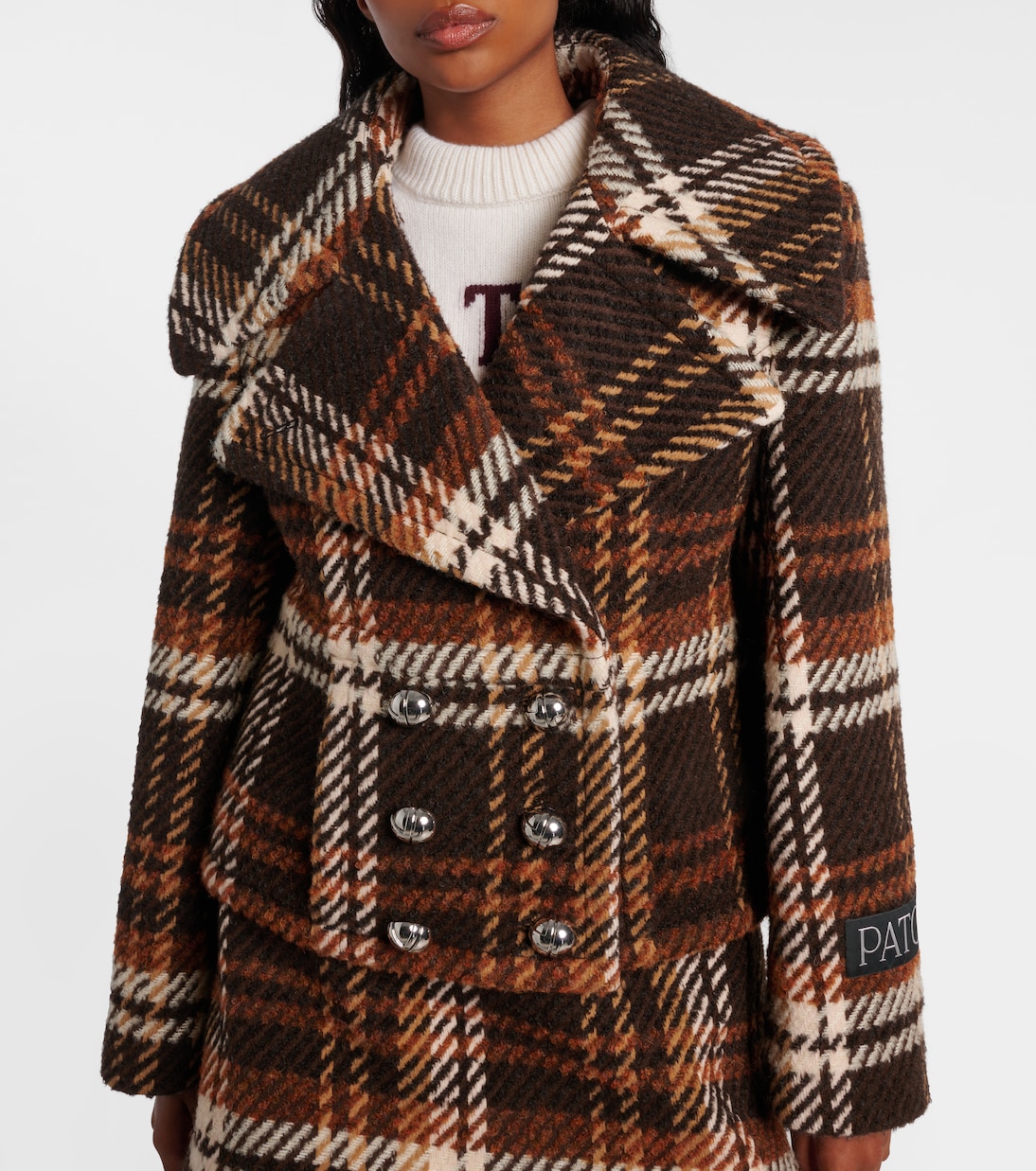 Checked double-breasted wool-blend jacket | Patou