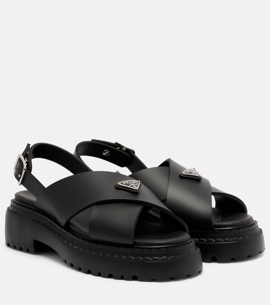 Logo rubber platform sandals | Prada