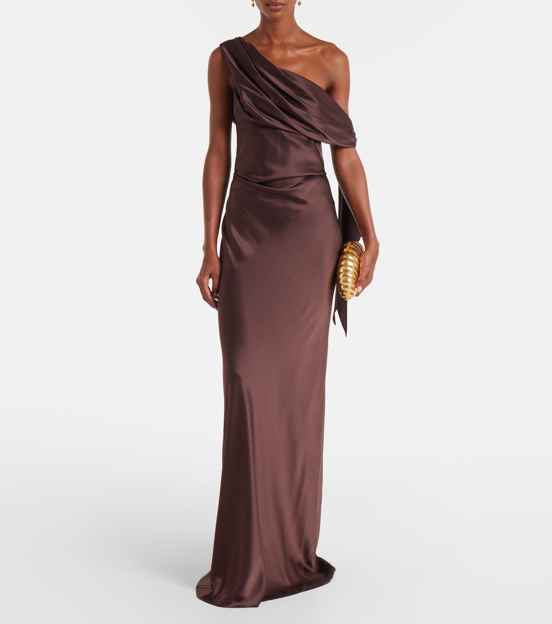 Draped asymmetrical silk satin gown | The Sei