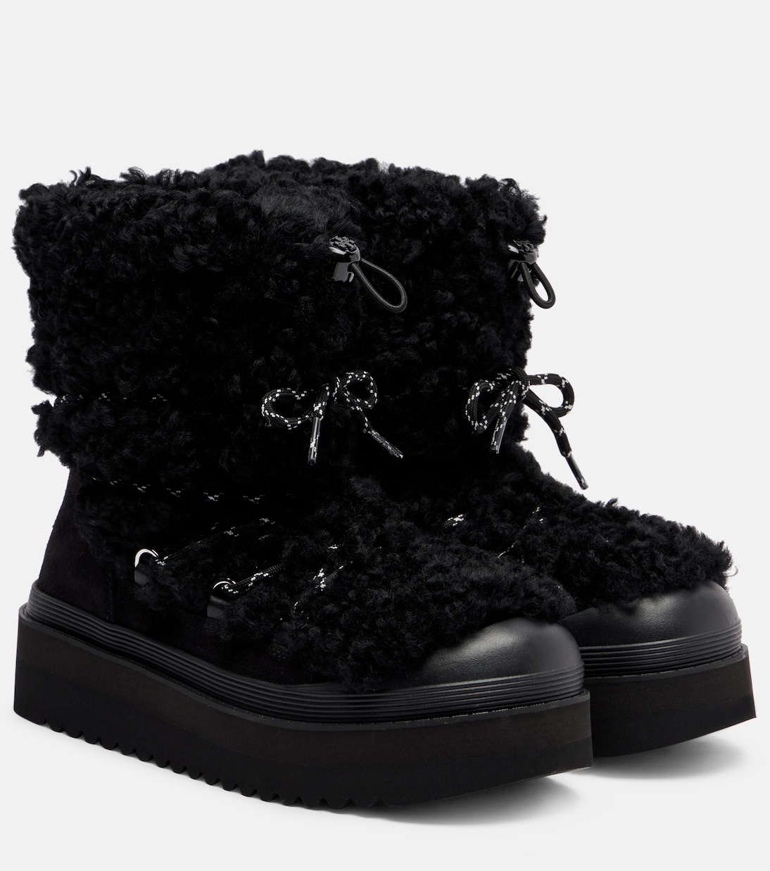 Mellow shearling and suede lace-up boots | Tory Burch