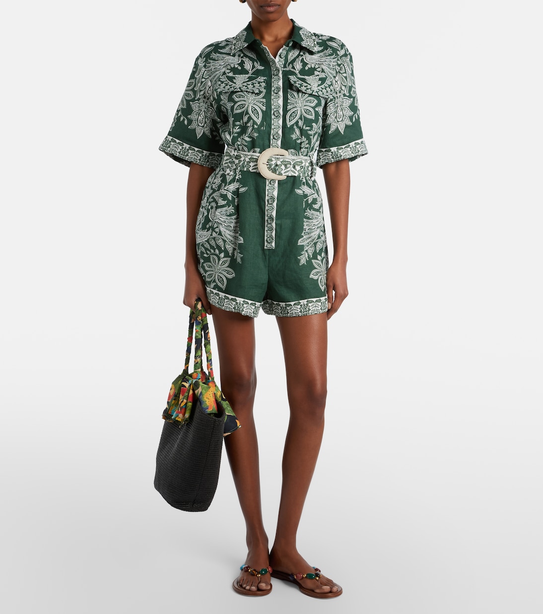 Basket Medium silk-trimmed raffia tote bag | Farm Rio