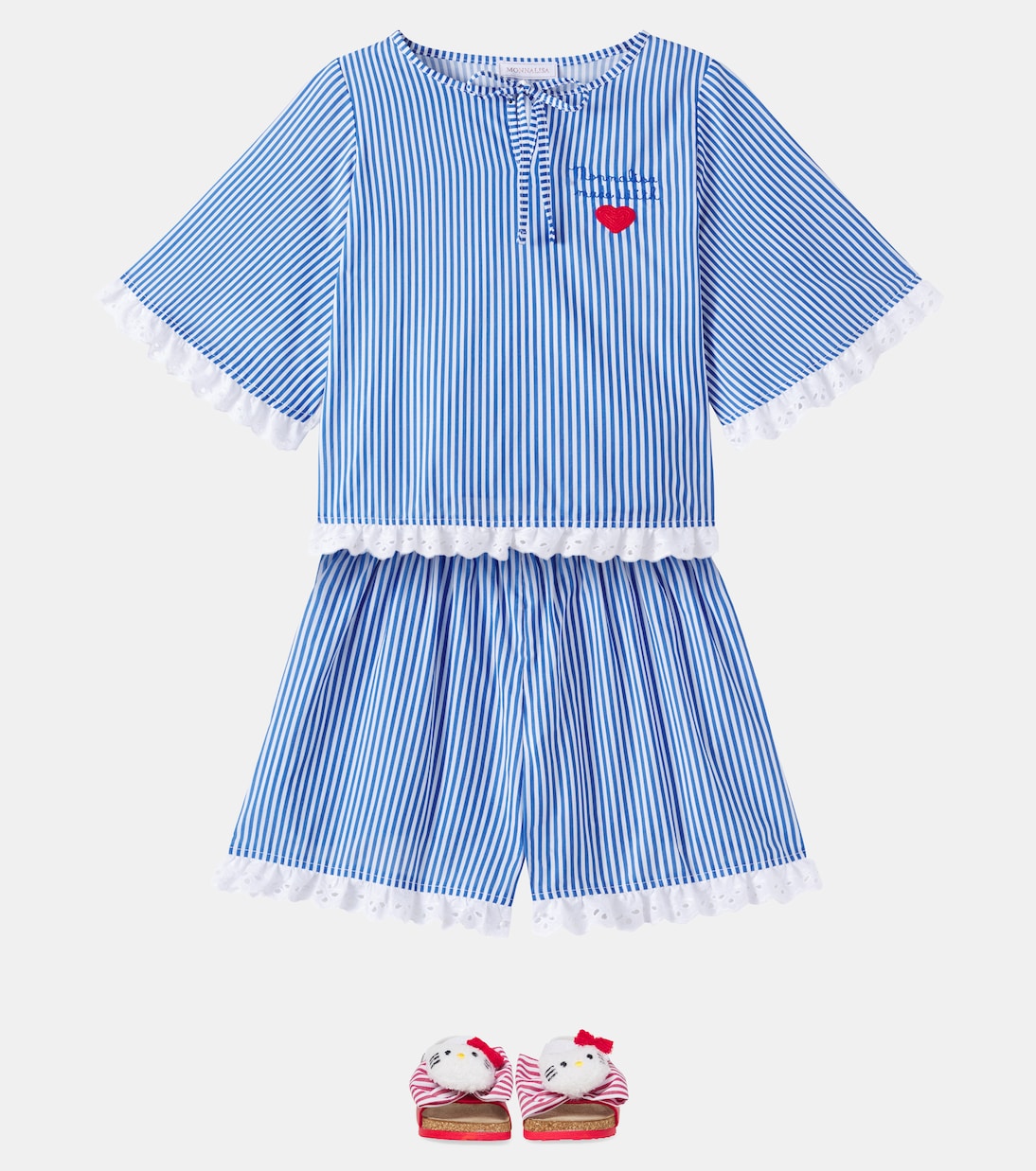 Striped cotton muslin top and shorts set | Monnalisa