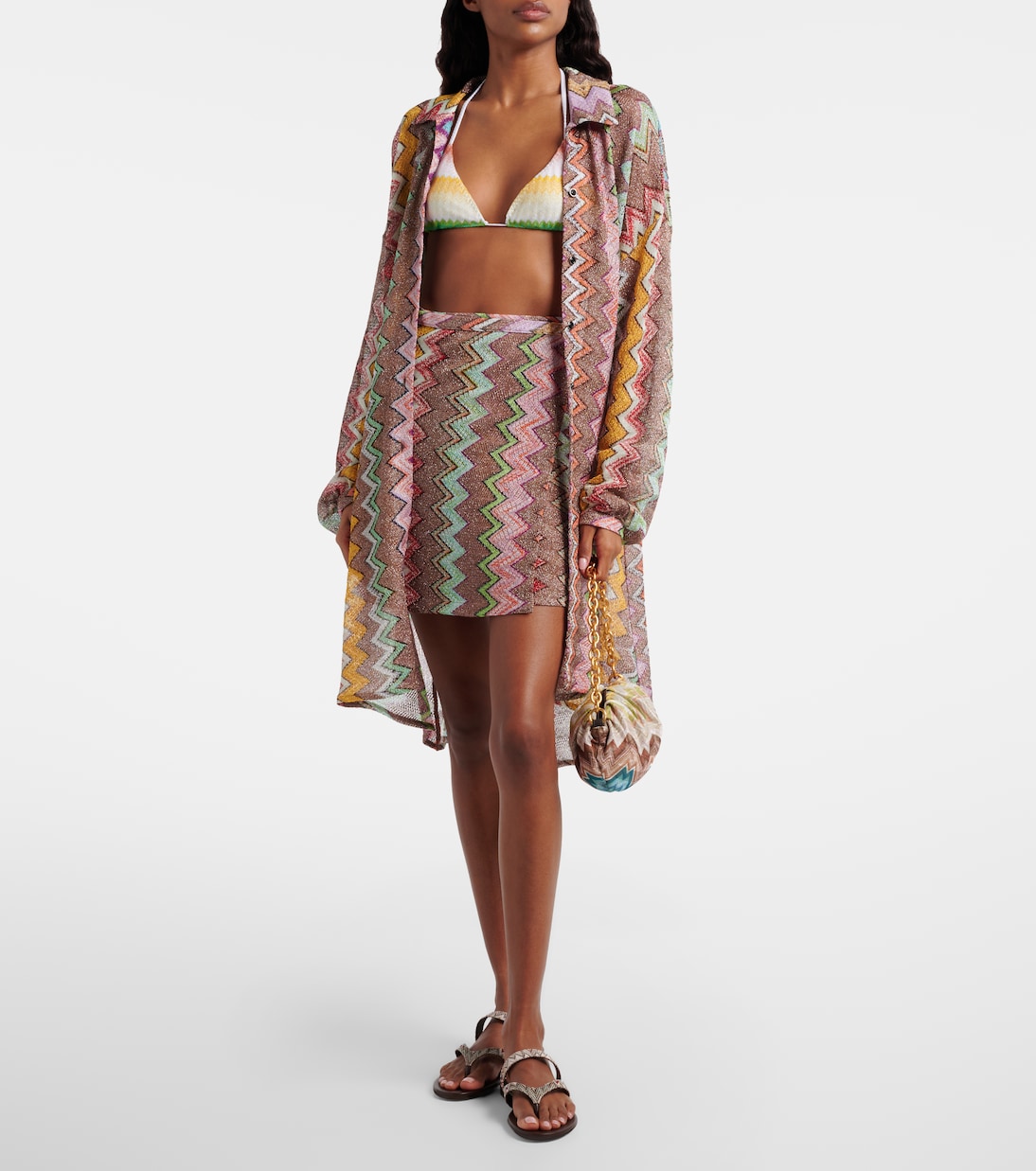 Zigzag Small leather-trimmed shoulder bag | Missoni