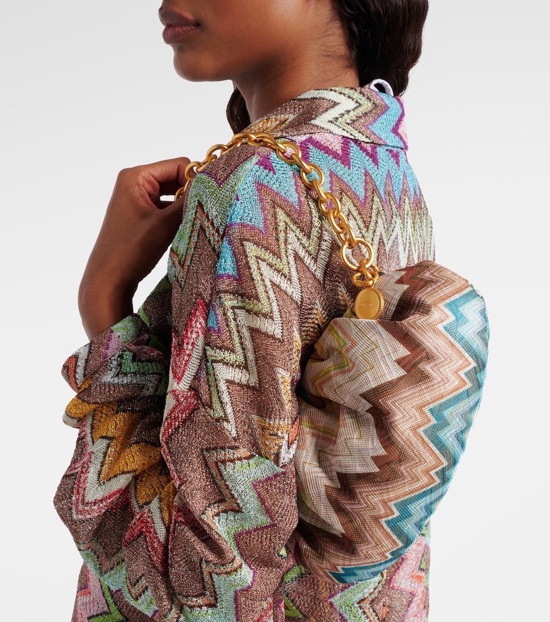 Zigzag Small leather-trimmed shoulder bag | Missoni