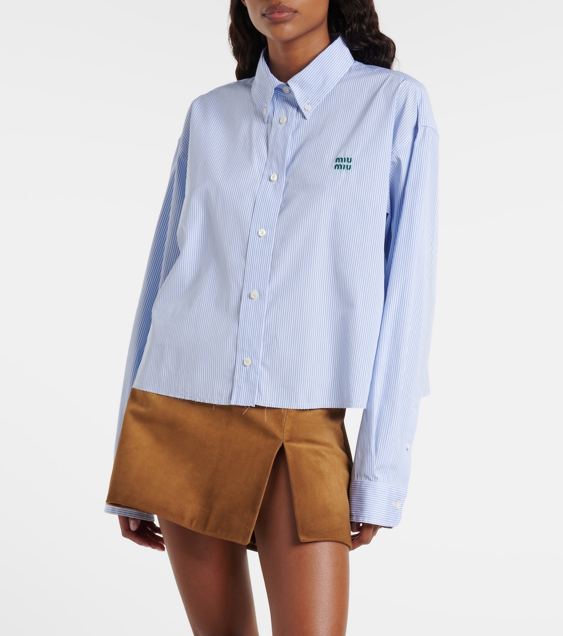 Chemise rayée en popeline de coton | Miu Miu