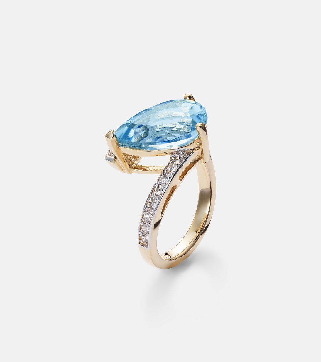 Slanted 14kt gold ring with topaz and diamonds  | Mateo