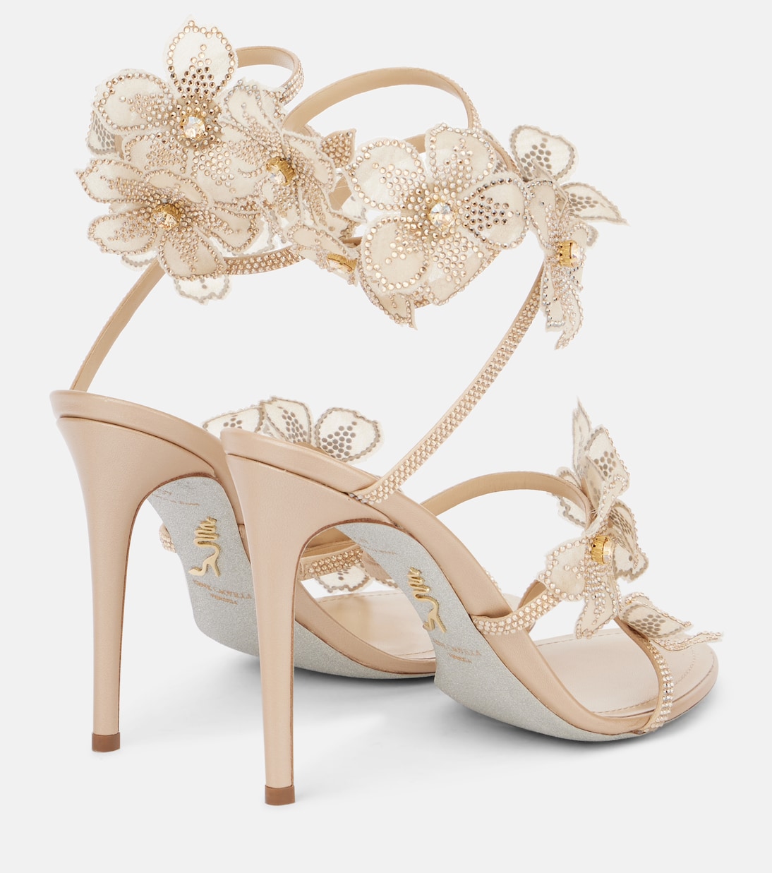 Cleo 105 floral-appliqué satin sandals | Rene Caovilla