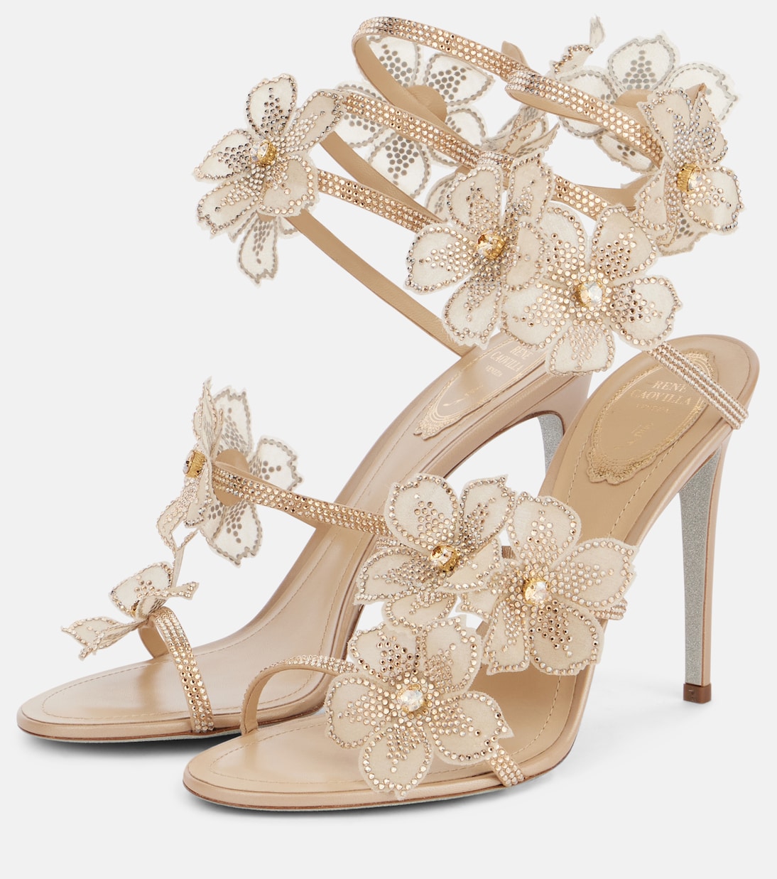 Cleo 105 floral-appliqué satin sandals | Rene Caovilla