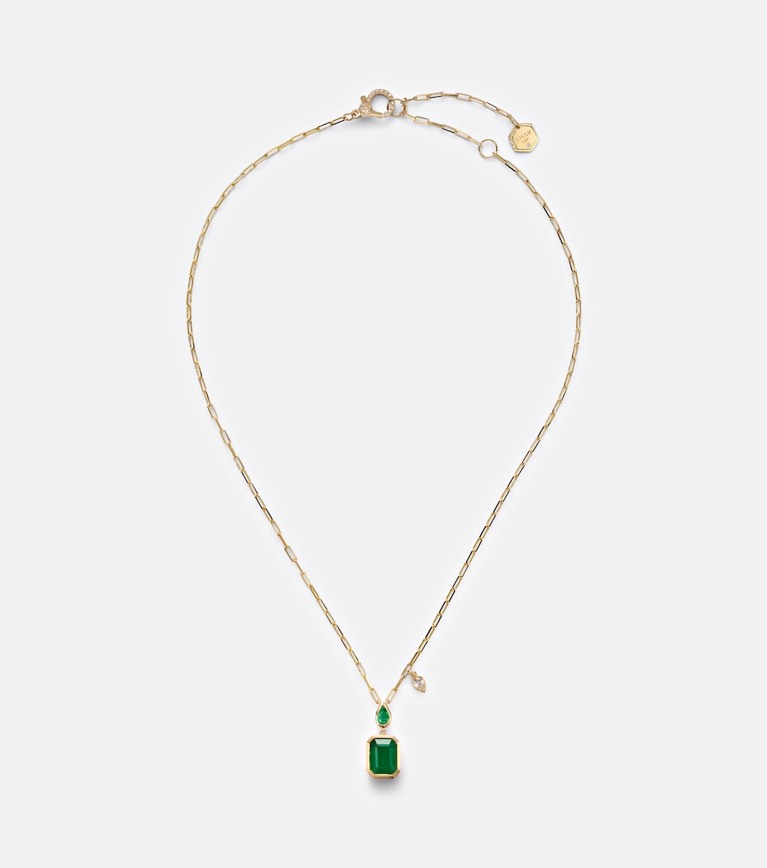 18kt gold pendant necklace with emeralds and diamond | Shay Jewelry
